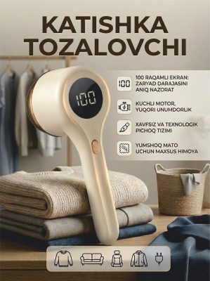 Kiyimdagi g‘uddalarni olib tashlash uchun LED displeyli, 6 ta tig‘li, Type-C trimmer